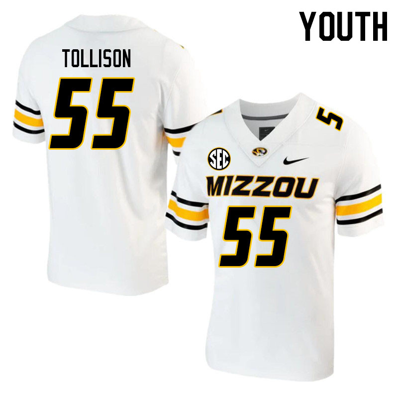 Youth #55 Connor Tollison Missouri Tigers College 2023 Football Stitched Jerseys Sale-White